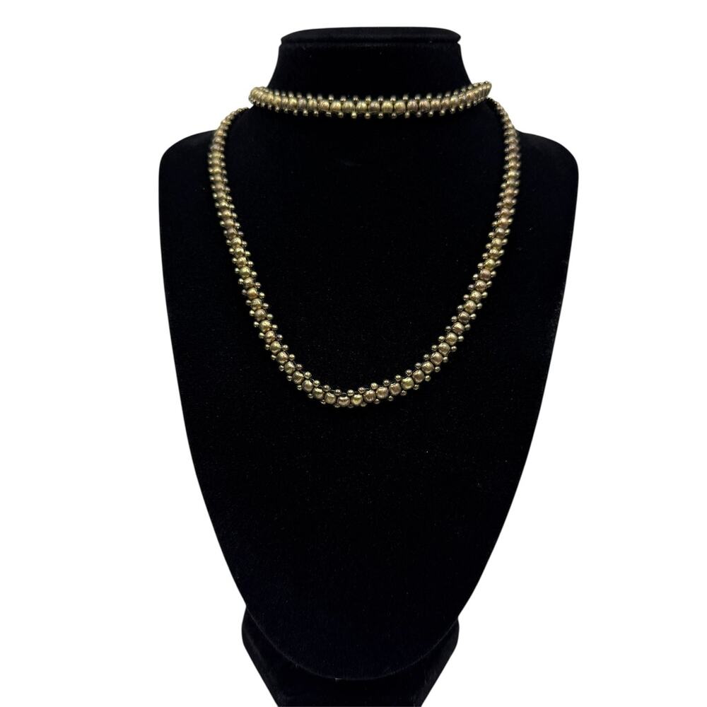Antique Gold Tone Fashion Beaded Rope Chain Necklace Fashion Jewelry 28 in
